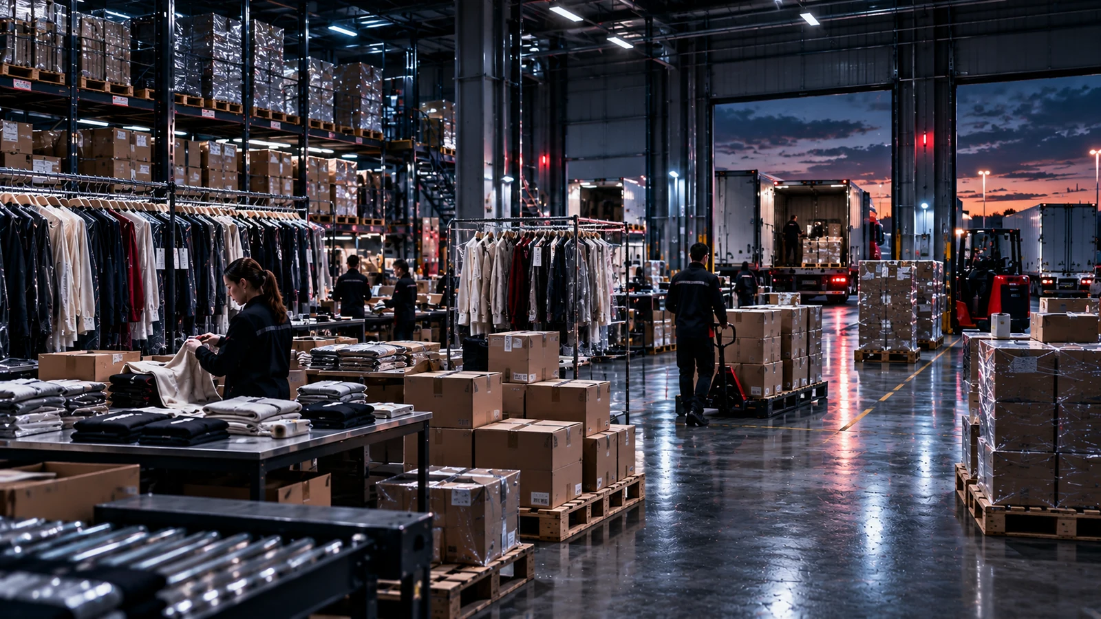Preparación y expedición de mercancía textil en un centro logístico.